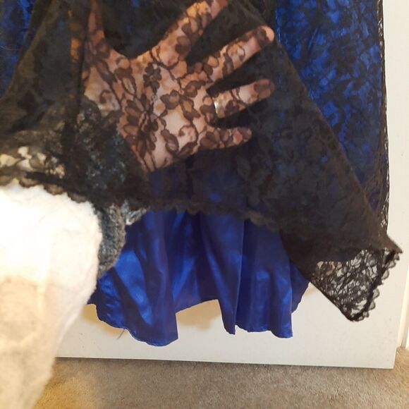 Vtg 7 GUNNE SAX Jessica McClintock Lace Prom Dress Party Gown Blue/Black DAMAGED - Picture 11 of 13